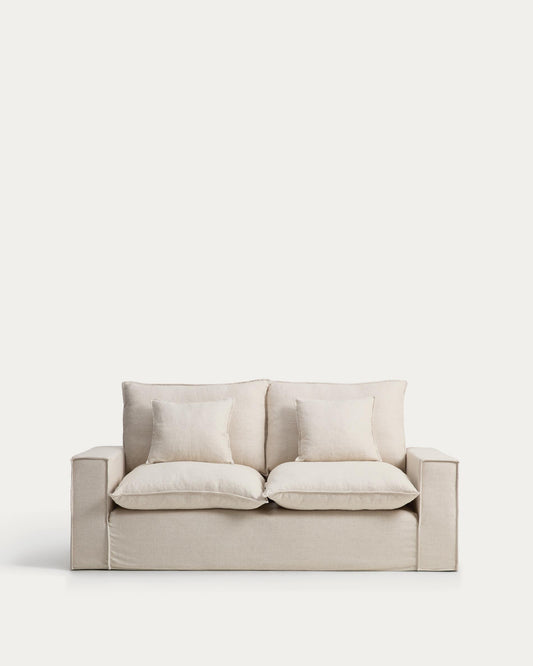 Anarela beige linen and viscose 2-seater sofa with removable cover 220 cm FSC Mix Credit