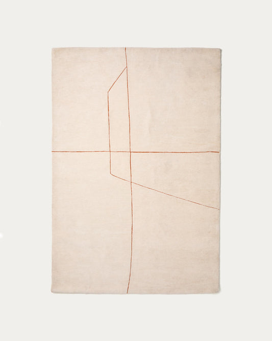 Delide ecru synthetic fibre rug with orange graphic detail 160 x 230cm