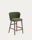 Ciselia dark green thick chenille stool with solid ash wood legs with walnut-coloured finish FSC Mix Credit 65cm