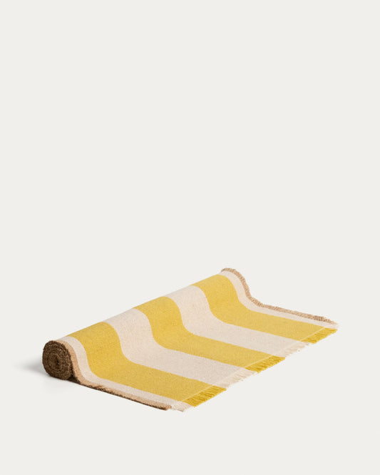 Daltan yellow striped cotton and jute table runner 50 x 150cm