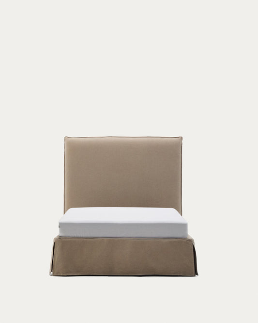 Jaira bed with removable linen and cotton cover in taupe for a 90 x 200 cm FSC Mix Credit mattress