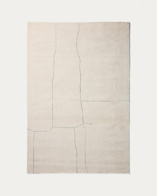 Lisdan ecru synthetic fibre rug with green graphic detail 160 x 230cm