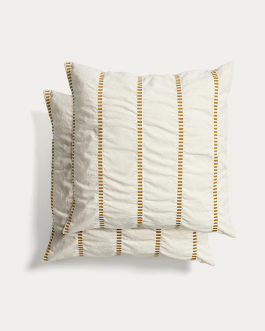 Lidala set of 2 mustard striped 100% cotton jacquard cushion covers 50 x 50cm