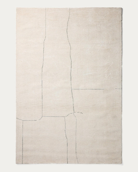 Lisdan ecru synthetic fibre rug with green graphic detail 200 x 300cm