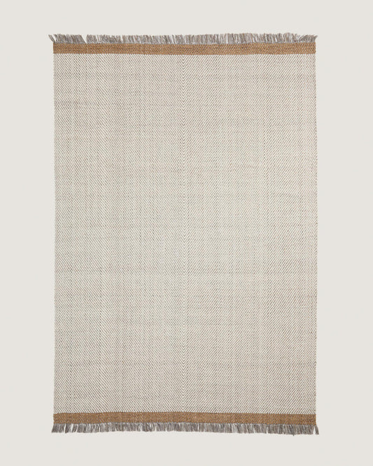 Brina beige herringbone jacquard wool rug 300 x 200cm