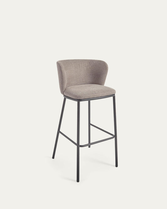 Ciselia stool in light brown chenille and black steel legs 75 cm FSC Mix Credit