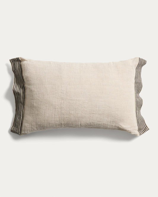 Disea beige linen cushion cover with black striped detail 40 x 60 cm