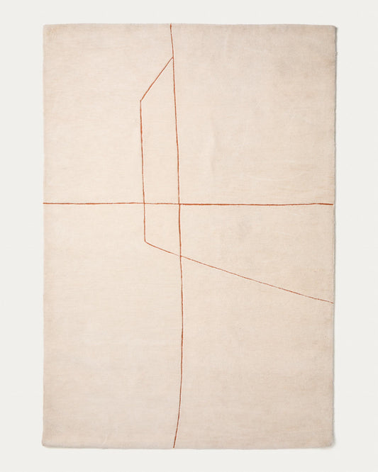 Delide ecru synthetic fibre rug with orange graphic detail 200 x 300cm