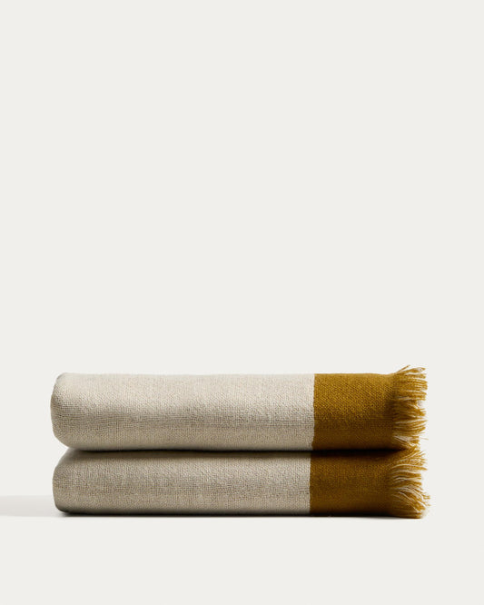 Orlet reversible wool blanket in mustard and beige 130 x 170 cm