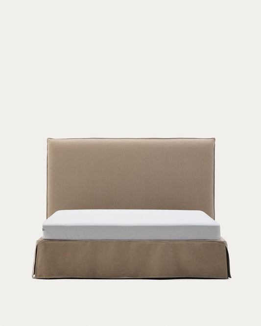 Jaira bed with removable linen and cotton cover in taupe for a 150 x 190 cm FSC Mix Credit mattress