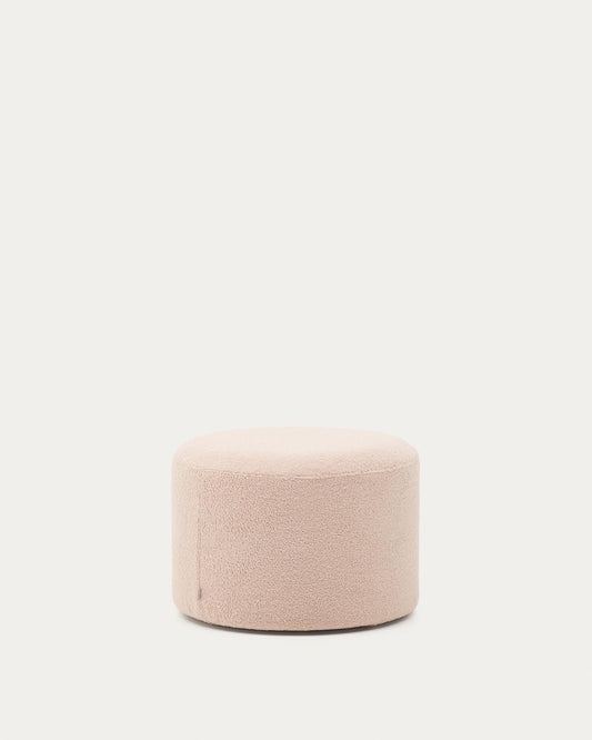 Kaeli footrest with removable cover in pink bouclé Ø 60 cm