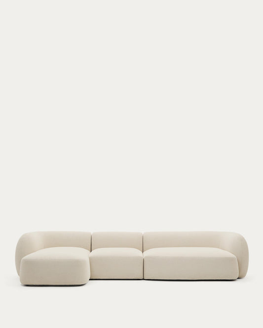 Martina ecru chenille 4-seater modular sofa with left chaise longue 377cm