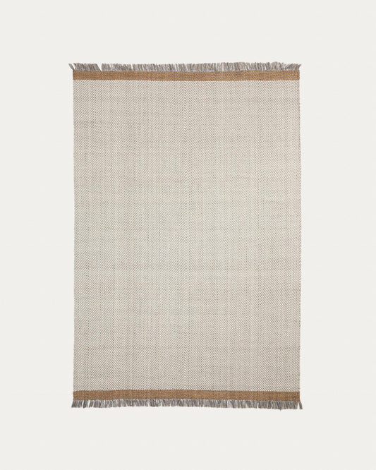 Brina beige herringbone jacquard wool rug 230 x 160cm