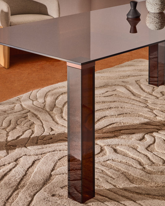 Adularia table in brown tempered glass 160 x 90cm