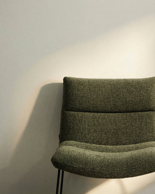 Asen green chenille armchair with black steel legs FSC 100%