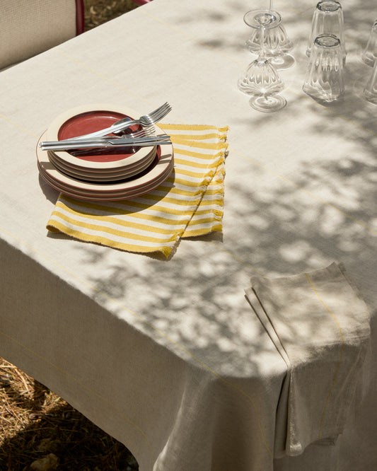 Daltan set of 2 yellow striped cotton and jute placemats 35 x 50cm