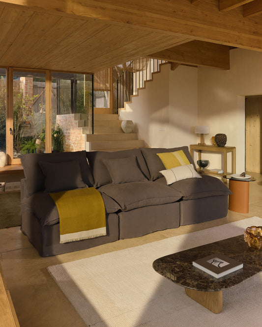 Orlet reversible wool blanket in mustard and beige 130 x 170 cm