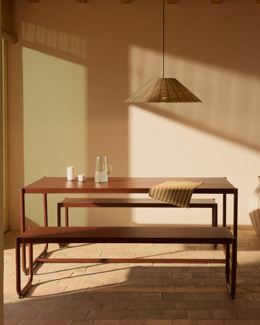 Sotil Set of 2 Benches and Galvanized Steel Table with Garnet Finish 183 x 83 cm