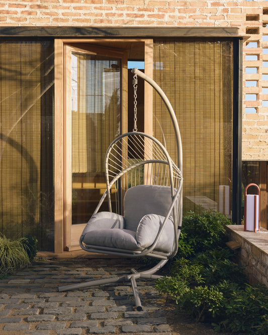 Livadi hanging armchair in steel and taupe rope cord