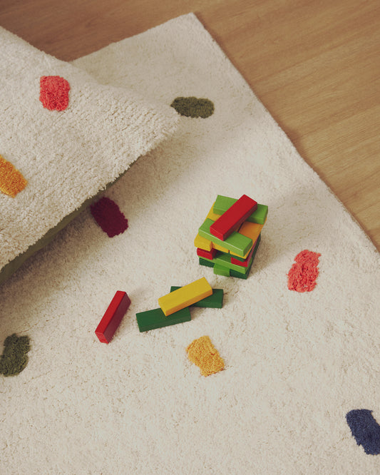 Epifania rug 100% white cotton with multicolour dots 150 x 200 cm