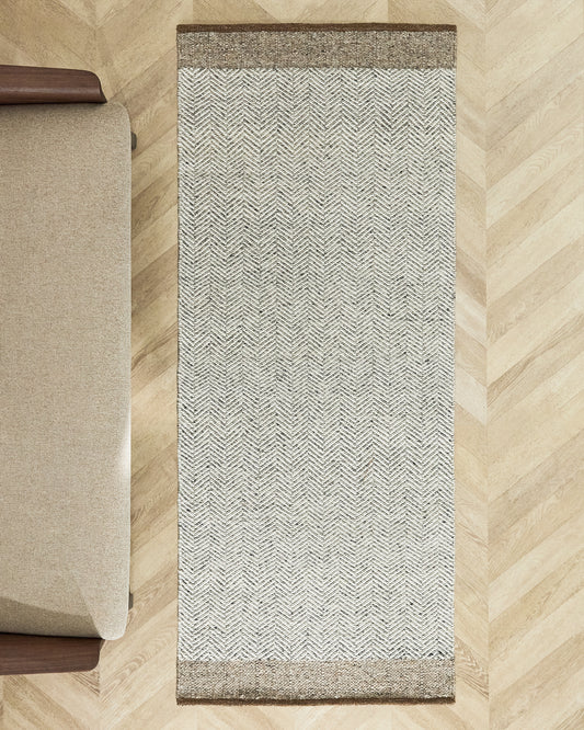 Nifelia beige wool jacquard runner rug 200 x 80cm
