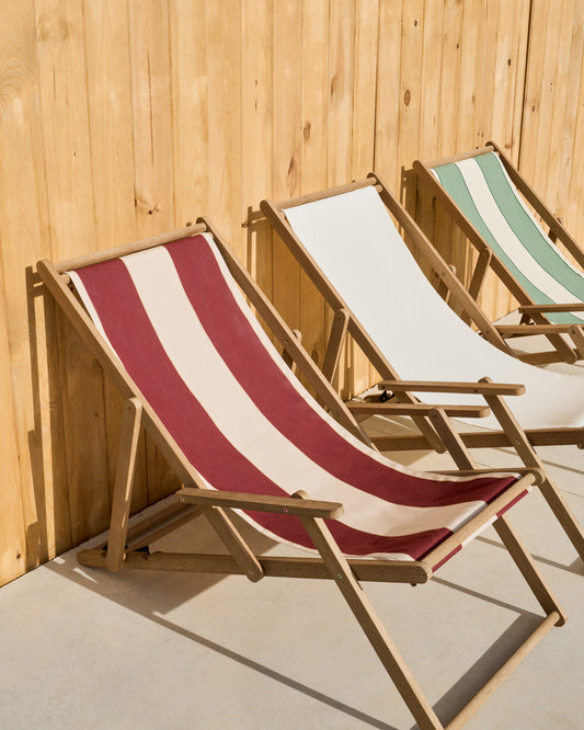 Vilara burgundy and beige striped outdoor folding deck chair made of FSC 100% solid acacia wood