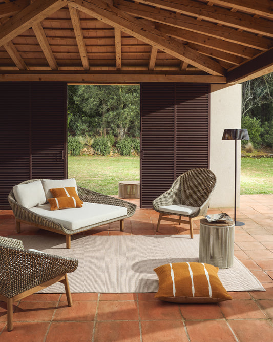 Olbia double sun lounger in synthetic rattan and FSC 100% solid teak wood