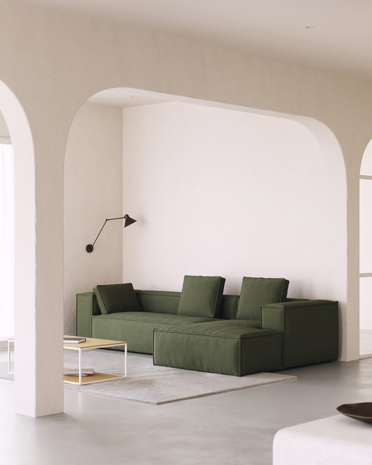 Blok 4-seater right chaise longue sofa in green thick corduroy 330cm FSC Mix Credit
