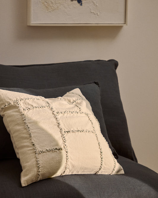 Verion green cushion cover with embroidered geometric detail 45 x 45cm