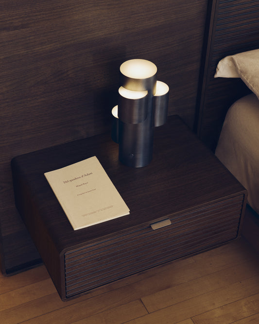 Adrina portable LED table lamp in dark grey metal with brushed finish