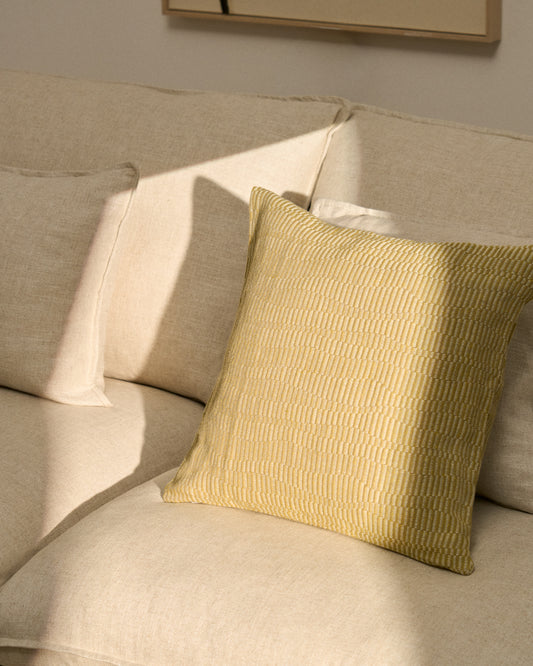 Nerel yellow cotton and linen jacquard cushion cover 50 x 50cm