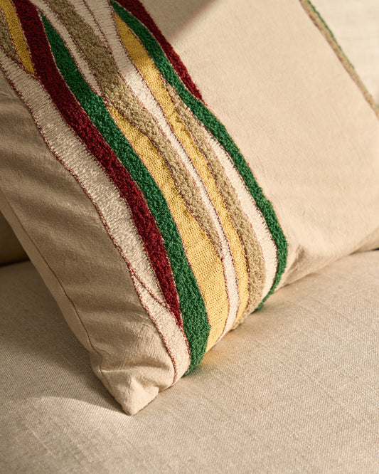 Sirea cotton linen cushion cover with multicoloured embroidery detail 50 x 50cm