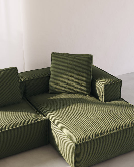 Blok cushion in green thick corduroy 60 x 60cm