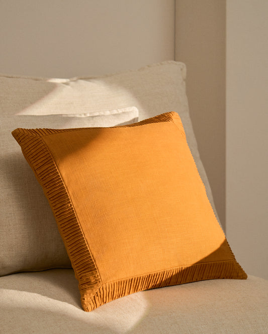 Luadia cotton cushion cover with orange pleated detail 50 x 50cm