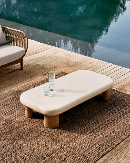 Labra coffee table in cement and acacia wood 140 x 70 cm FSC 100%