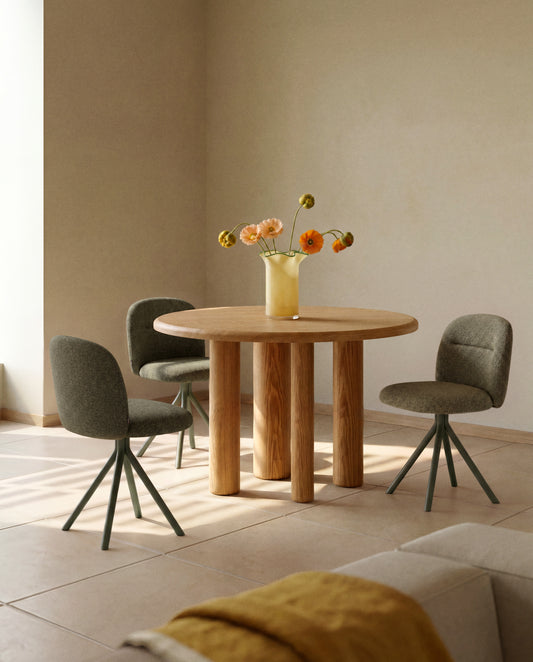 Arino green chenille swivel chair with green metal legs