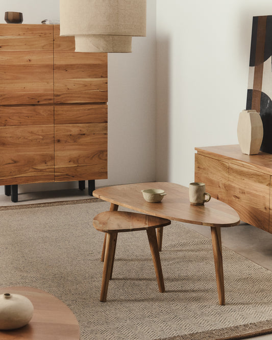 Duvani coffee table in solid acacia wood with bleached finish Ø110 x 60cm