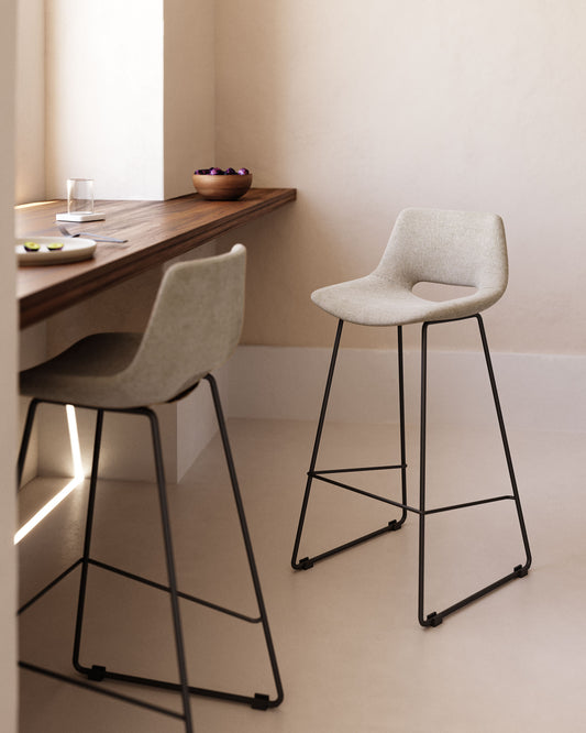 Zahara beige stool with steel in a black finish, height 76 cm FSC 100%