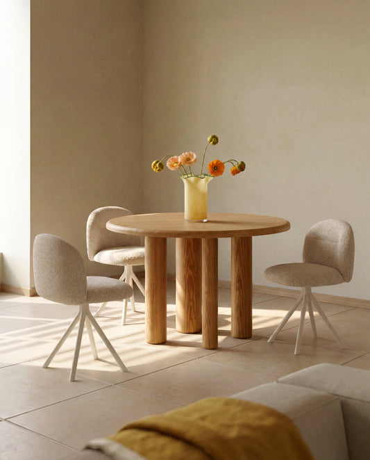 Arino beige chenille swivel chair with beige metal legs