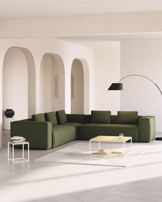 Blok green thick corduroy 6-seater corner sofa 320 x 320cm FSC Mix Credit