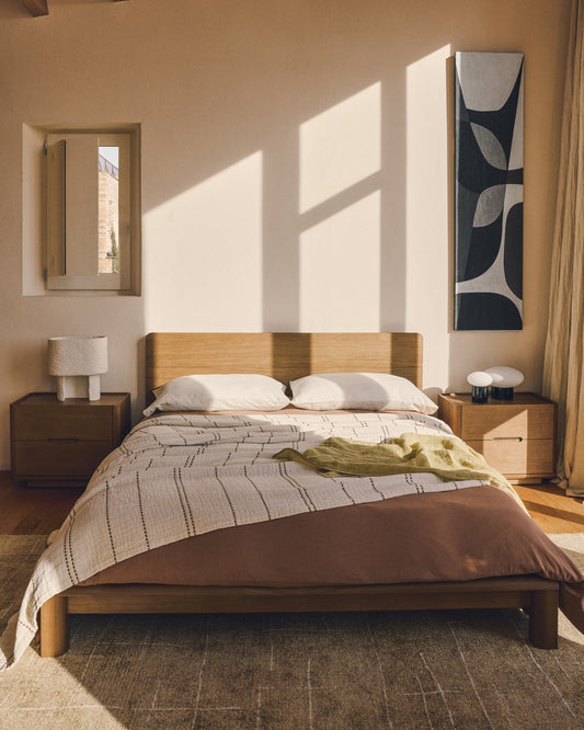 Siloda beige striped double-gauze cotton bedspread for 150/160cm bed
