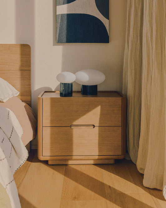 Arelida bedside table made of oak veneer and solid oak wood with light brown finish 65 x 50 cm FSC Mix Credit