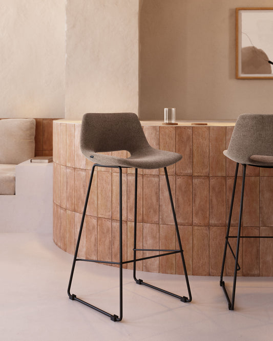 Zahara bar stool in brown with steel legs in black finish, height 76 cm FSC 100%