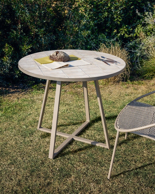 Tella round table in taupe galvanised steel with beige tiles Ø120cm