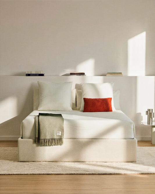 Nelzi ecru chenille ottoman bed base with removable cover for 150 x 200cm mattress FSC 100%