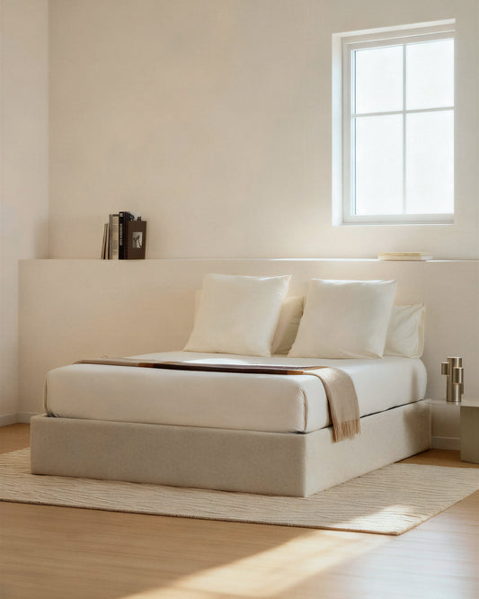 Nelzi ecru chenille ottoman bed base with removable cover for 180 x 200cm mattress FSC 100%