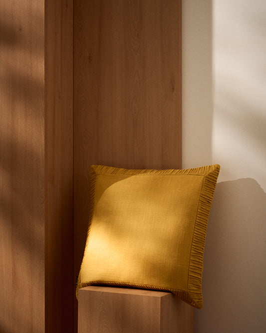 Luadia cotton cushion cover with yellow pleated detail 50 x 50cm