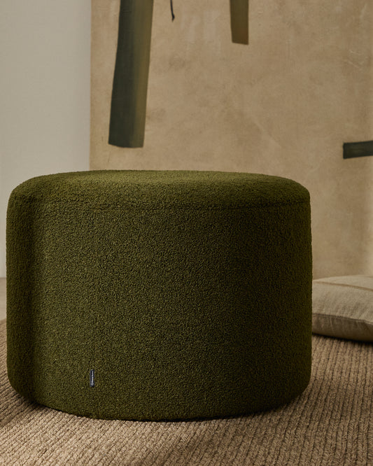 Kaeli footrest with removable cover in green bouclé Ø 60 cm
