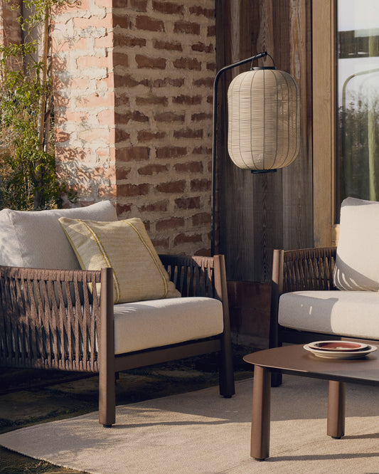 Saranella portable LED table lamp in light grey synthetic rattan