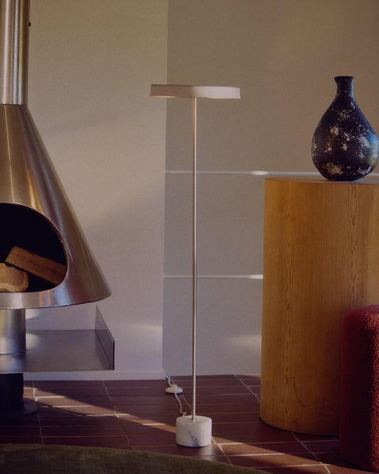 Lynor brushed steel floor lamp with white marble base